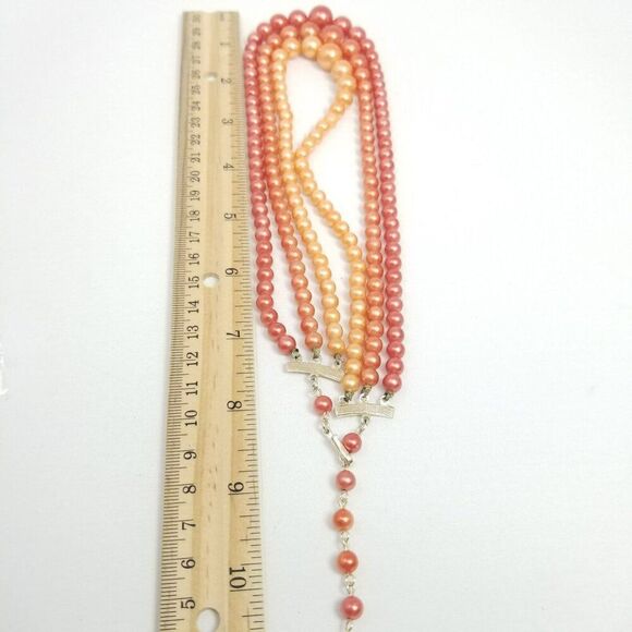 Vintage Orange Ombre Three Strand Beaded Necklace, Adjustable Hook Clasp, Japan - Picture 6 of 7